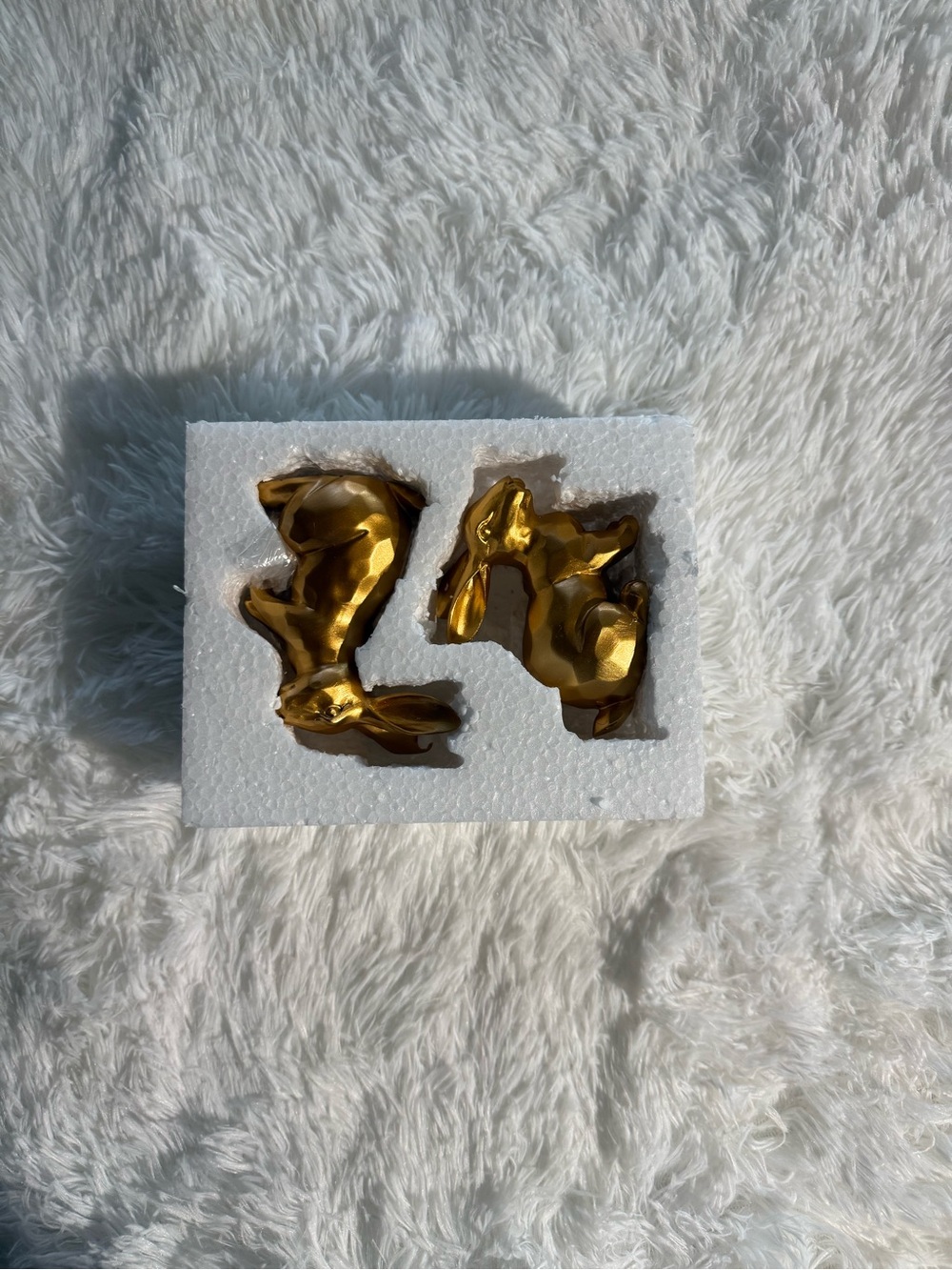 Gold Ceramic Rabbit Figurine Set 2pc Modern Bunny Statue Home Art Decor Gift - Picture 5 of 9